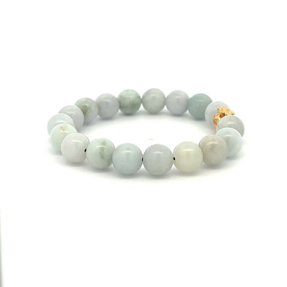 18K Gold Money Bag Lucky Charm Beads Bracelet Gemstones Burmese Jade 8mm - Picture 5 of 9